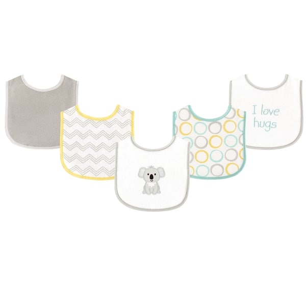 slide 1 of 1, Luvable Friends Baby Cotton Terry Drooler Bibs with PEVA Back 5pk, Koala, One Size - Koala - One Size One Size - Koala