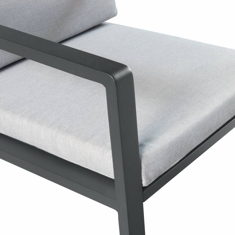 HIGOLD 6801 Nofi Outdoor Dining Set for 4/6 seaters with Grey Cushions/Textile, Aluminum Frame, Imitated Teak Tabletop
