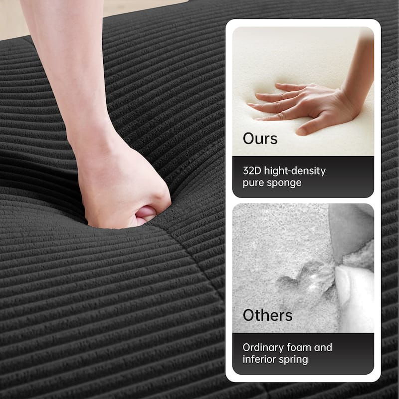 Anmytek Modern 3 Seat Black Modular Corduroy Sofa No Assembly Sectional Couch