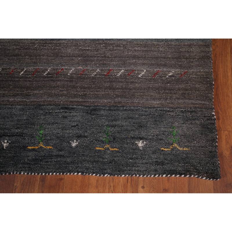 Tribal Striped Gabbeh Oriental Square Area Rug Handmade Wool Carpet - 8'6"x 9'4"