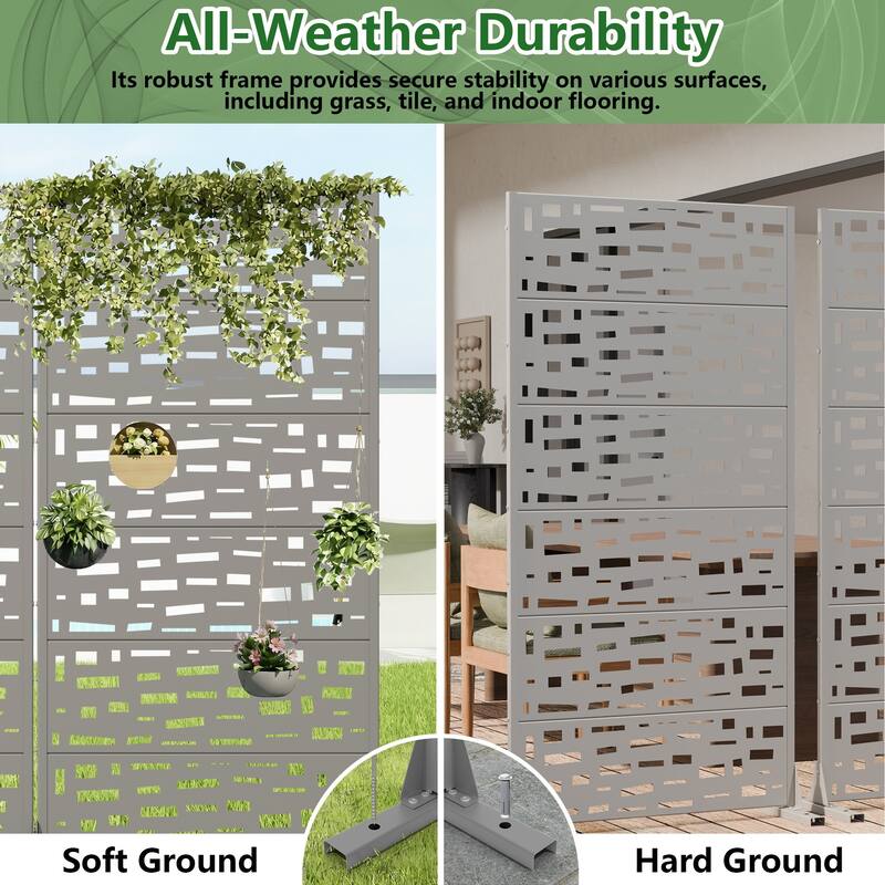 Outdoor Metal Privacy Screen Fence Panel Set of 2