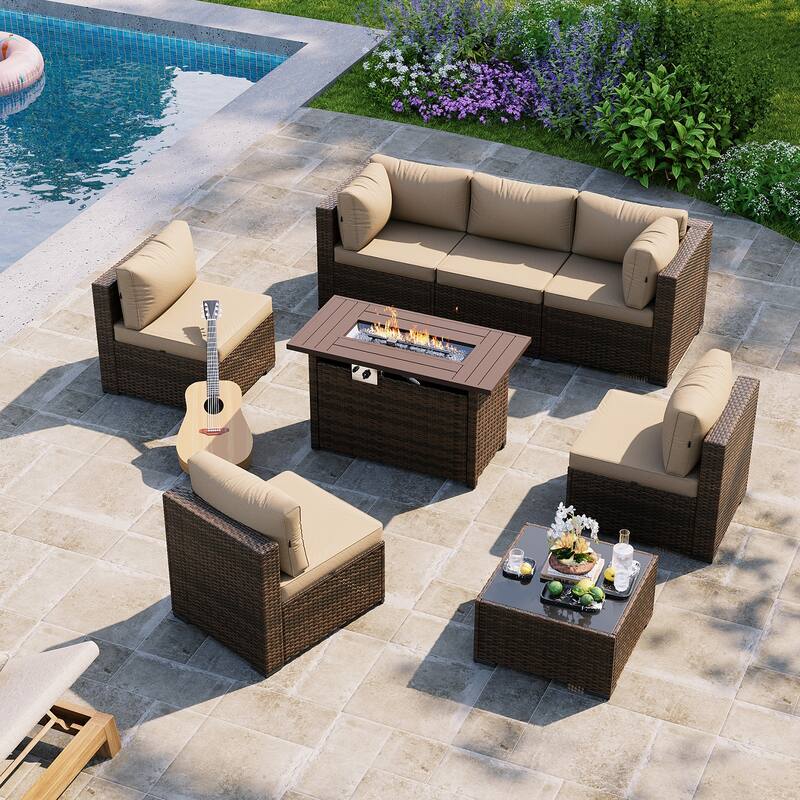 AOXUN Wicker Rattan Outdoor Sectional Sofa Set with Coffee Table