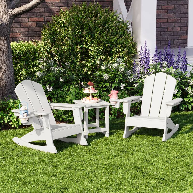 Laguna Kids Outdoor Poly Adirondack Rocking Chair with Side Table 3-Piece Set
