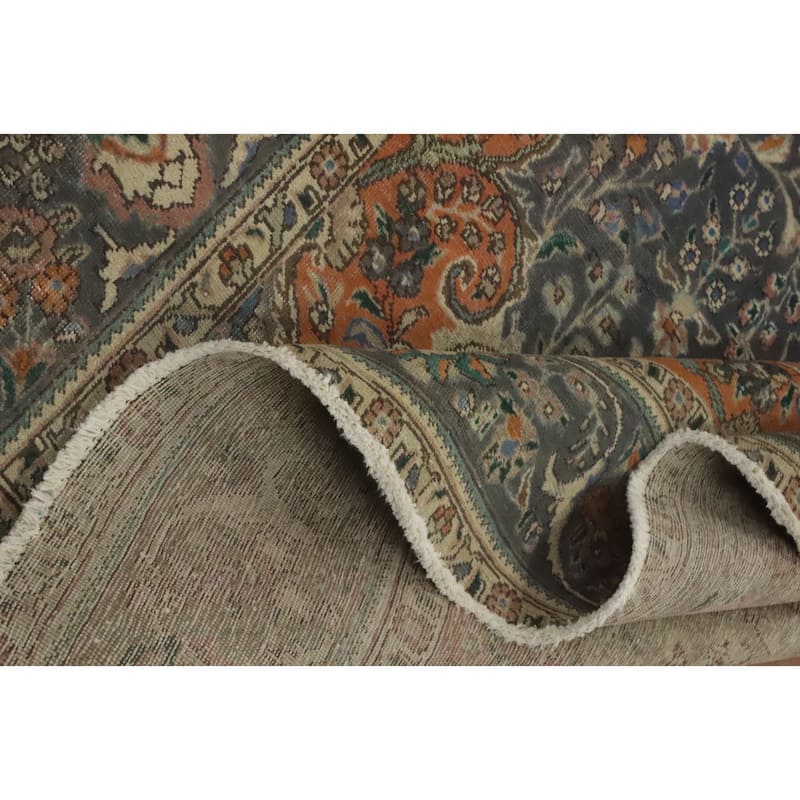 Hand Knotted Oriental 100% Wool Carpet Traditional Floral Greys & Charcoal Tabriz Area Rug - 10' 2'' X 6' 5''