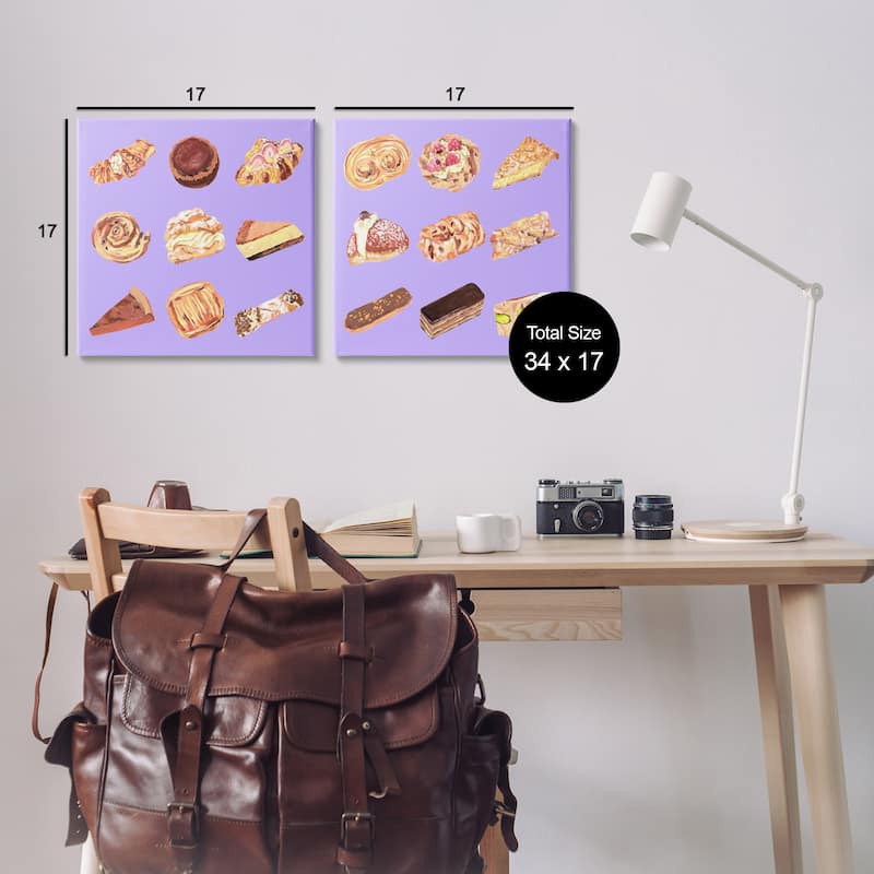 Stupell Various Pastries on Purple Canvas Wall Art Design By Melissa Wang (Set of 2)