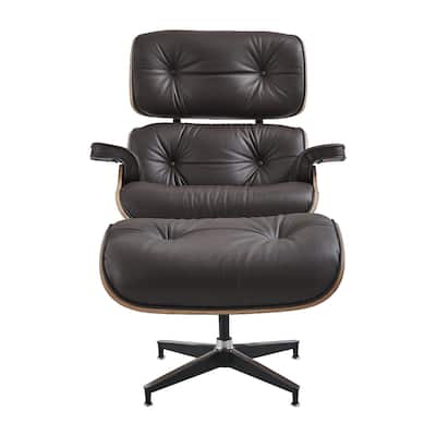 Mid-century Modern PU High-back Swivel Lounge Chair with Ottoman for Living Room and Bedroom