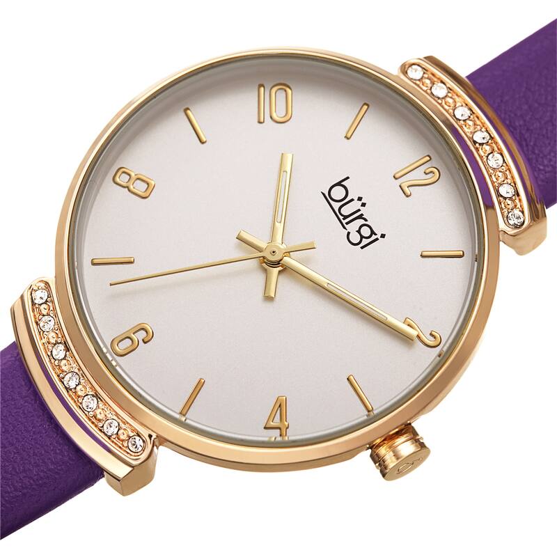 Burgi Women's Swarovski Crystal Classic Slim Leather Strap Watch