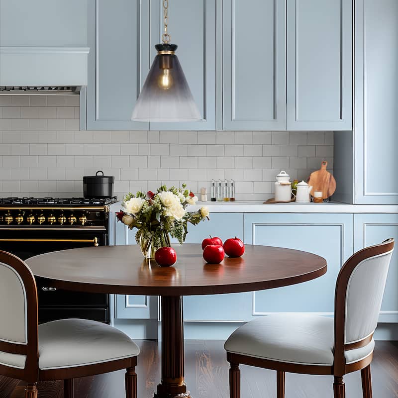 Modern Coastal Style 1-Light Large Pendant Light Fixture with Gradient Smoky Gray Semi-Transparent Glass for Dining Room