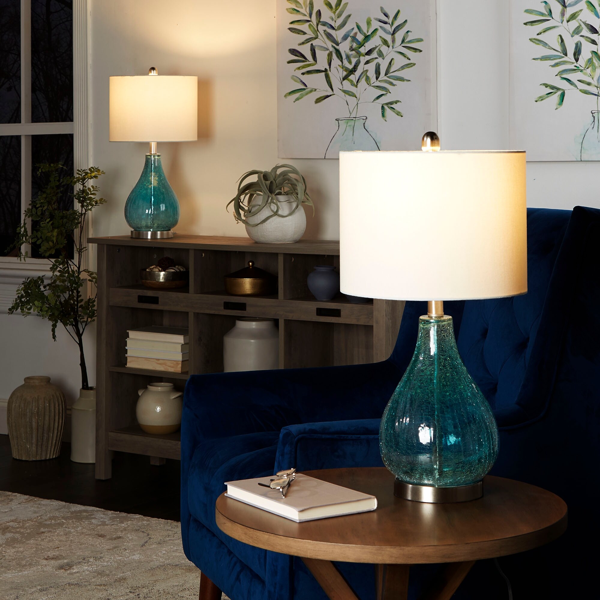 Crackle Glass Table Lamps Set of 2 Teal 22.5 x 12 Bed Bath Beyond 37332087