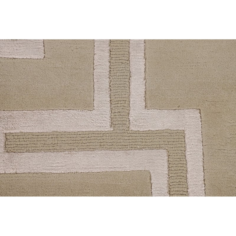 Geometric Nepalese Oriental Area Rug Handmade Wool Carpet Beige - 8'1" x 9'11"