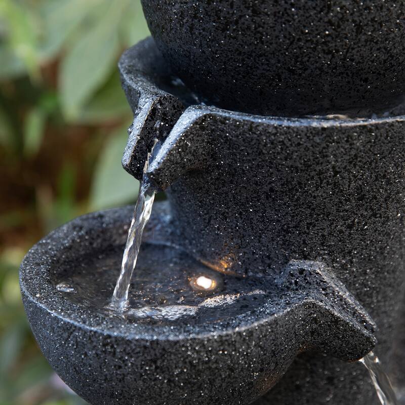 Glitzhome 33.5"H Modern 5-Tier Bowl and Sphere Polyresin Outdoor Fountain with Pump and LED Light