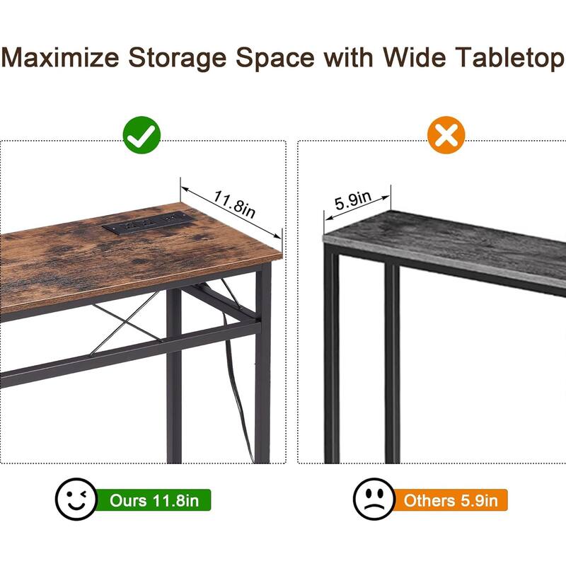 Javlergo Console Table with with Charging Station & USB Ports, Rustic Brown