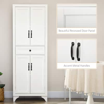 Tall Freestanding Kitchen Pantry Cabinet Buffet Cabinet, 4-Door Storage Cabinet with Drawer and Adjustable Shelves