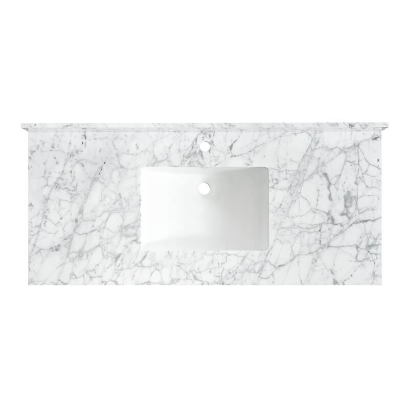 Zevio Natural Marble Vanity Top in Carrara White with Ceramic Sink