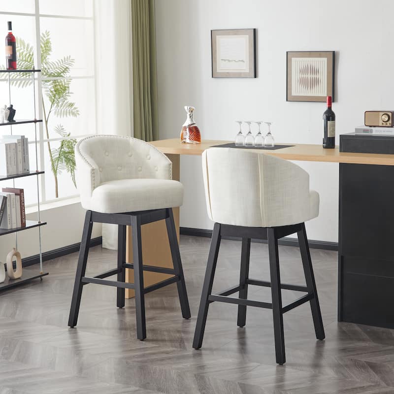 Moore Modern Rubberwood Swivel 33.25-Inch Barstool (set of 2) by Christopher Knight Home - Black+Beige-Polyester