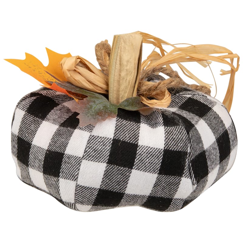 Buffalo Plaid Fall Harvest Pumpkin Decoration - 5" - White and Black