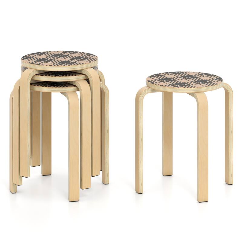 Gymax Set of 4 18'' Stacking Stool Round Dining Chair Backless Wood