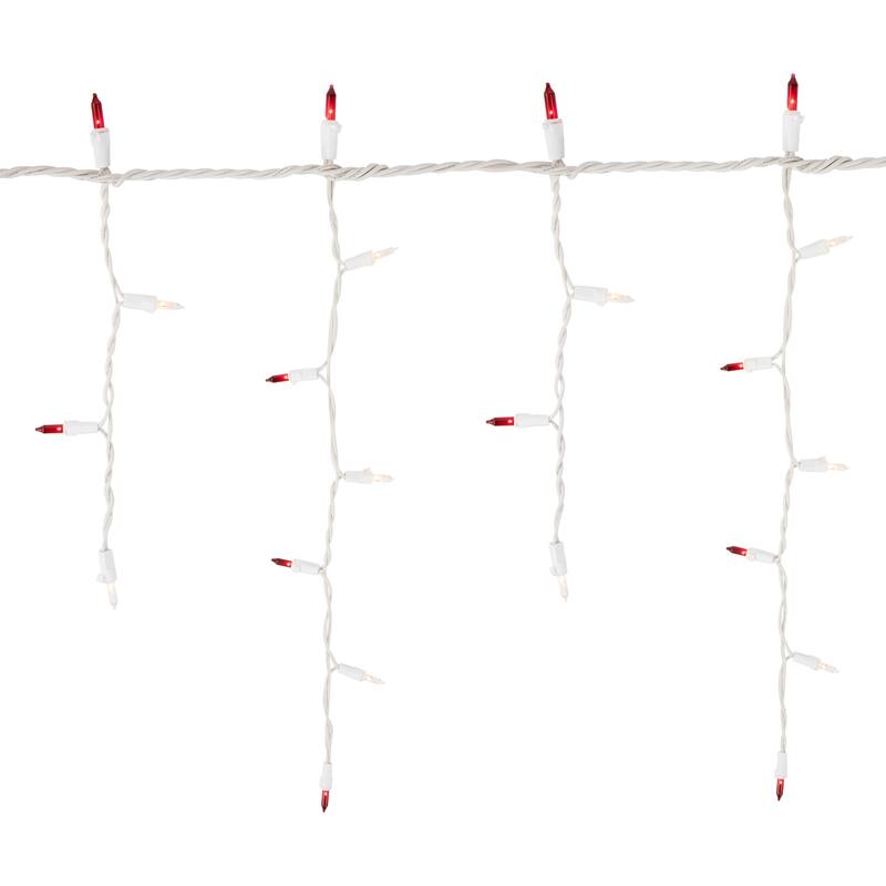 100ct Red and Clear Mini Icicle Christmas Lights- 5.75ft White Wire - 5.75'