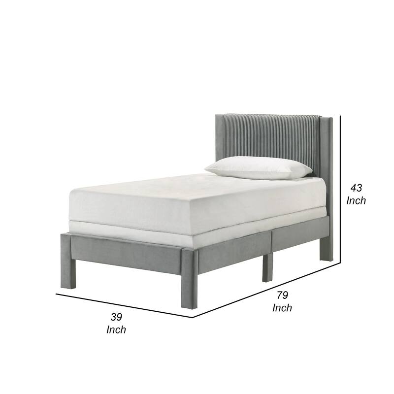 Cery Twin Size Platform Bed, Light Gray Upholstery, Textured Headboard
