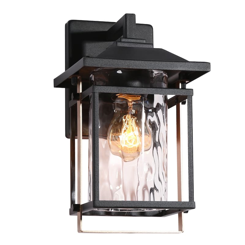 Elisie Modern Brushed Black Gold 1-Light Outdoor Wall Lantern Sconce Water Glass for Garage Porch Front Door