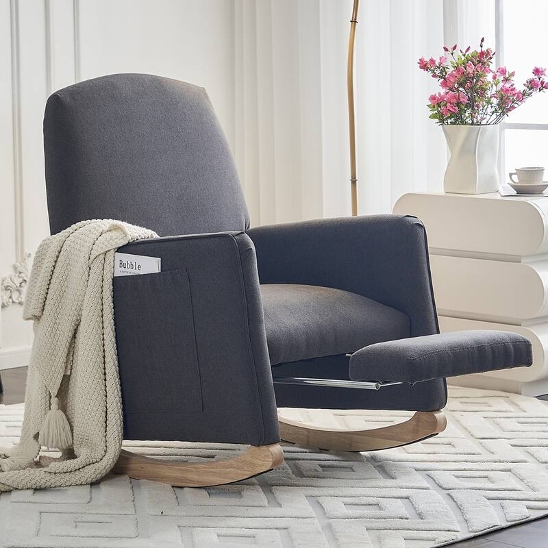 Nursery Rocking Chair With Adjustable Footrest - Dark Grey