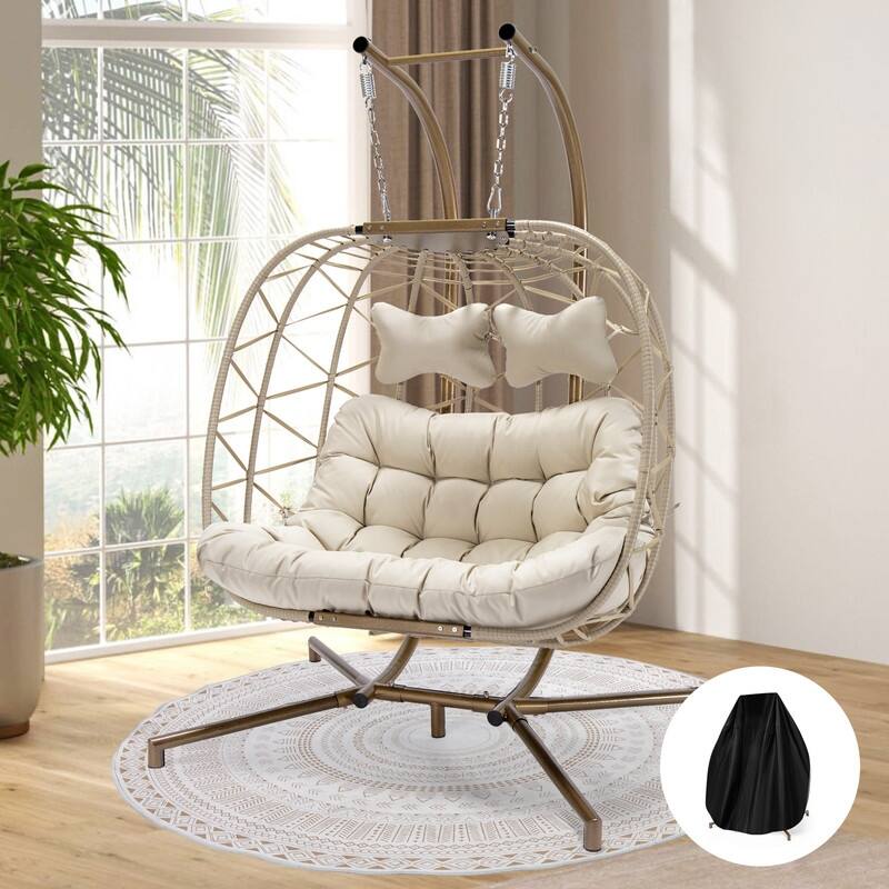 FINCATI Indoor Double Egg Chair, 700 lbs Extra-large 2 Person Double Egg Chair, Cozy Swing Chair, Oversized Hanging Egg Chair - Beige/Cover