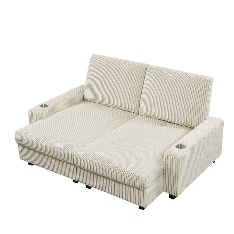 74'' Wide Upholstered Chaise Lounge Loveseat with Adjustable Backrest