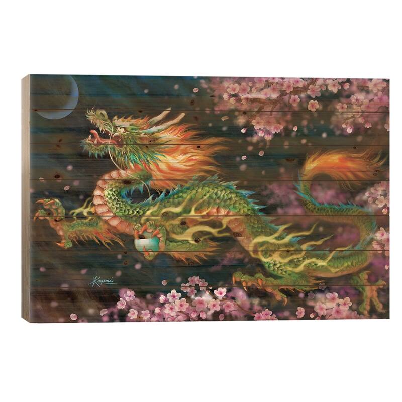 Dragon Spirit Print On Wood by Kayomi Harai - Multi-Color - 26x40x1.5