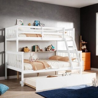 Twin Over Full Rubber Wood Bunk Bed with Trundle, Grey