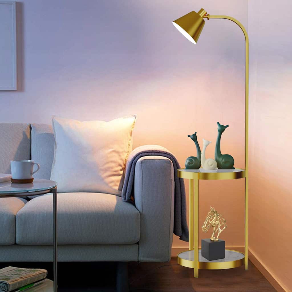 Home Floor Lamp with Side Table, USB Charging Port, Golden Iron Frame - 61"
