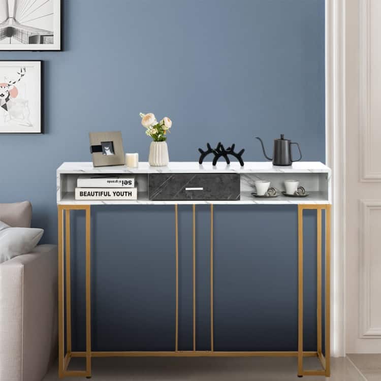 48 Inch 2-Tier Console Table with Drawer - 47.5" x 12" x 35.5" (L x W x H)