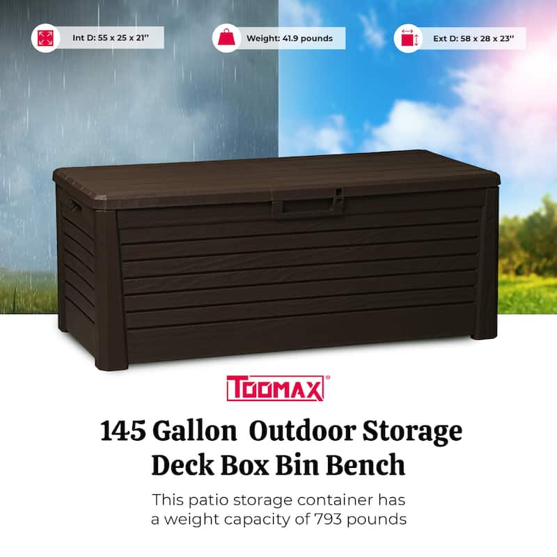 Toomax Florida Heavy Duty 145 Gallon Novel Resin Outdoor Storage Deck Box, Brown - 35