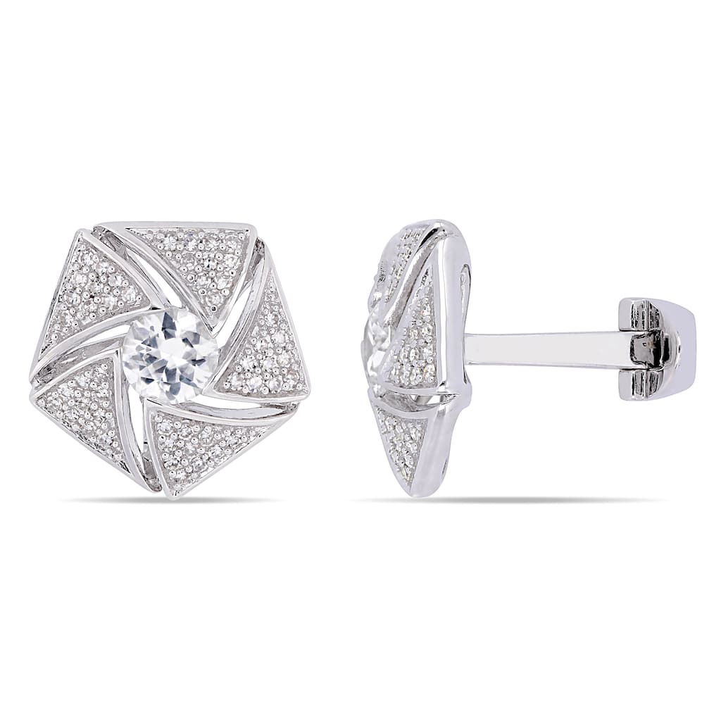 Miadora 1 3/4 CT TGW White Sapphire and 1/2 CT TW Diamond Cluster Cufflinks in Sterling Silver