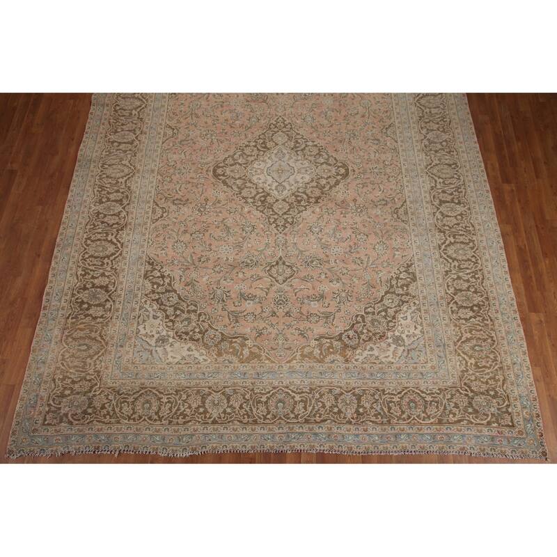 Hand Knotted Oriental 100% Wool Carpet Traditional Floral Pink Mashad Area Rug - 12' 6'' X 9' 10''