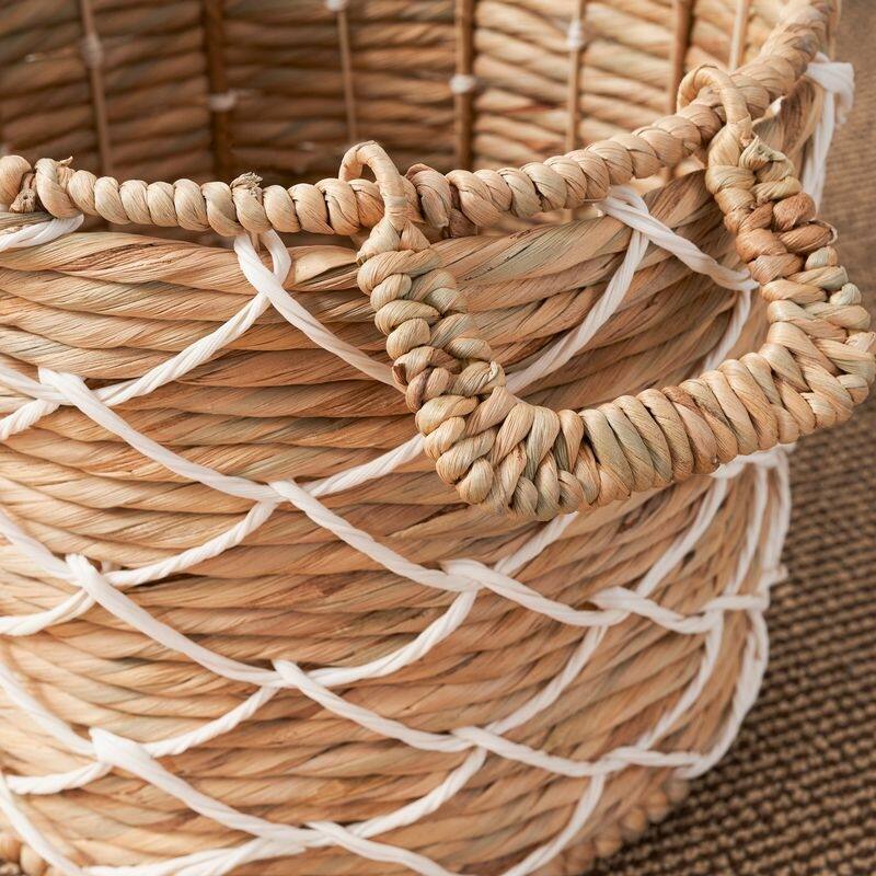 Hubertus Round Water Hyacinth Woven Basket with Handles - 18" x 18" x 15" - Natural Brown - 18" x 18" x 15"