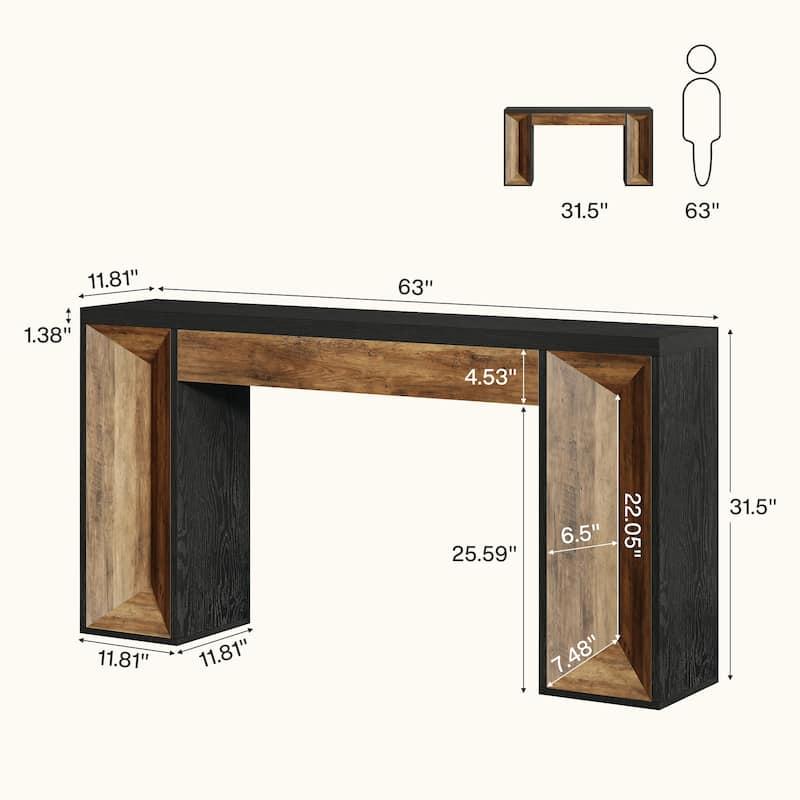 63-Inch Farmhouse Console Table for Entryway, Dual-Tone Sofa Table for Living Room - 62.99" L x 11.81" W x 31.69" H