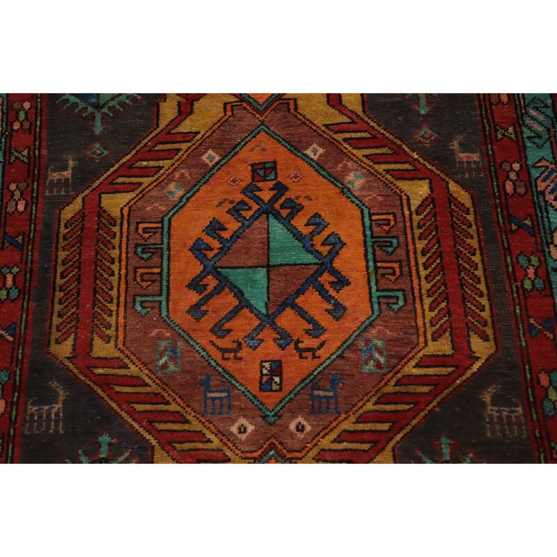 Hand Knotted Oriental 100% Wool Carpet Traditional Tribal Greys & Charcoal Ardebil Runner Rug - 11' 2'' X 3' 3''