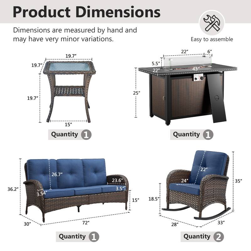 Gymojoy Outdoor Fire Pit Conversation Set, 3-Seat Sofa & Chairs Patio Furniture Set