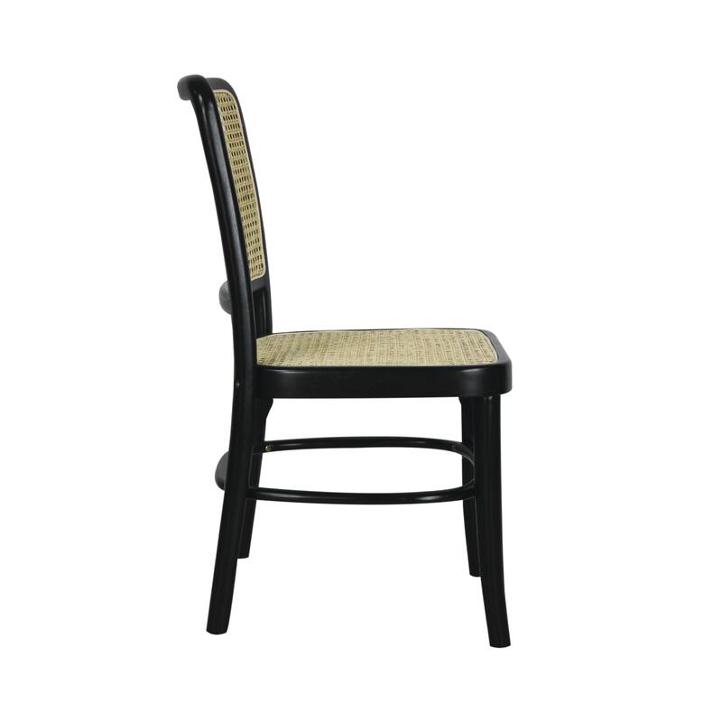 Cukor Mid-Century Vintage Wood Rattan Dining Chair, Natural (Set of 2) by JONATHAN Y
