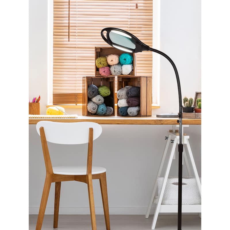 Brightech Lightview Pro 44 in. Classic Black Industrial 1.75X Magnifying LED Floor Lamp with Adjustable Gooseneck Head