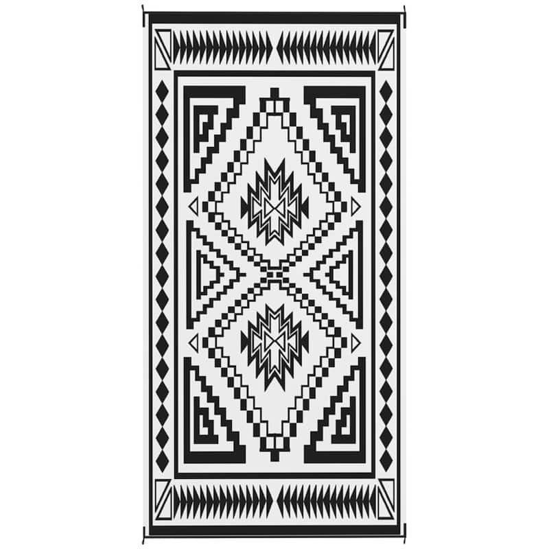 Reversible Outdoor Rug Square Patchwork, UV-Protected Foldable Polypropylene Mat with Carry Bag - : 215.7" L × 107.9" W