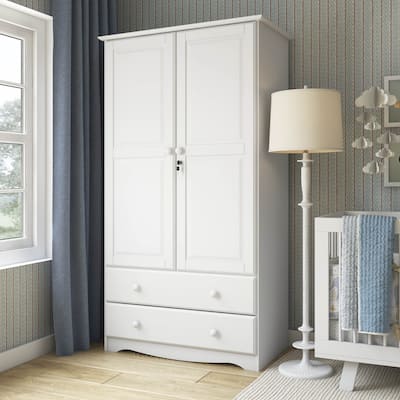 Palace Imports 100% Solid Wood Smart Wardrobe Armoire with 2 Drawers