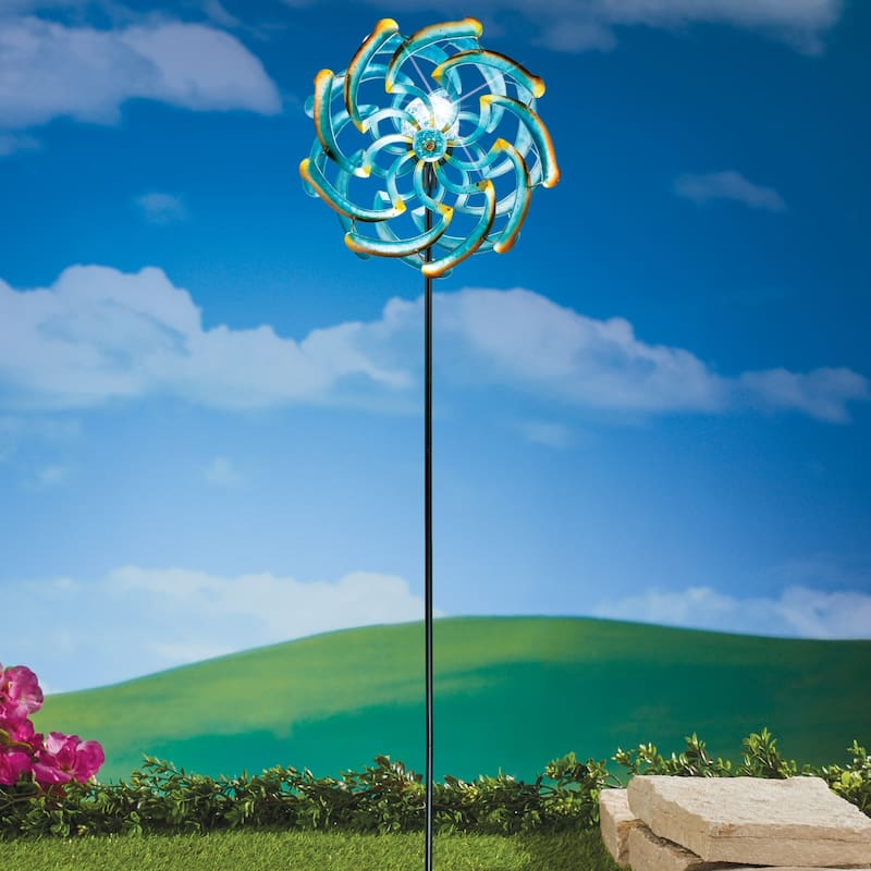 Double Solar Powered Wind Spinner Garden Stake - 55 x 7.5 x 14
