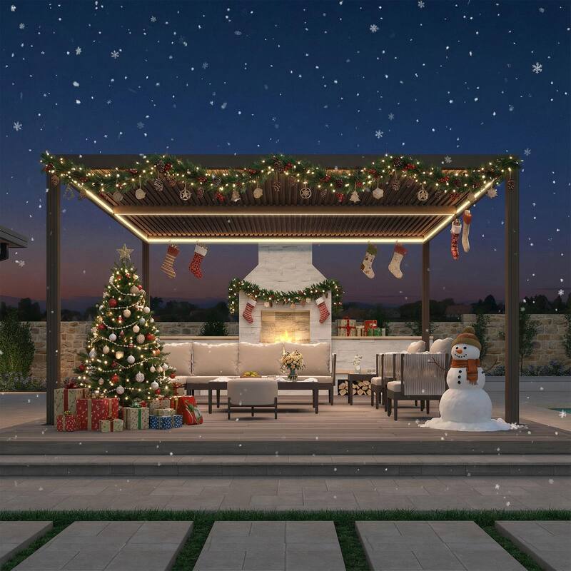 PURPLE LEAF Bronze Louvered Pergola with Adjustable Roof for Deck Backyard Garden Hardtop Gazebo