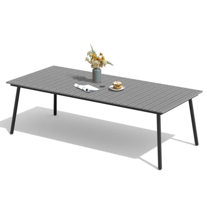 94.5in Outdoor Patio Rectangle Aluminum Wood-Like Dining Table with Umbrella Hole