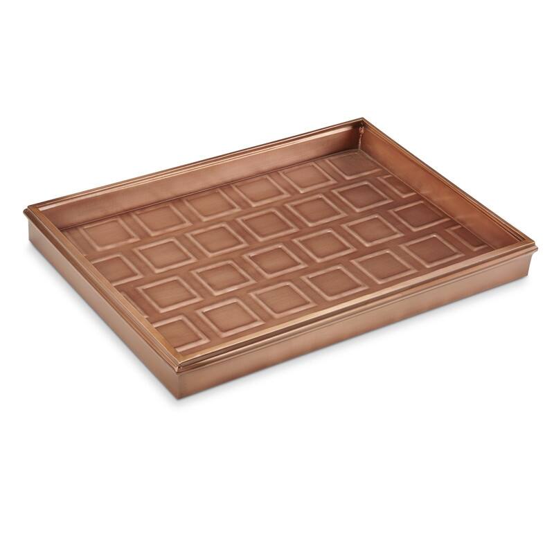 20" Squares Multi-Purpose Boot Tray for Boots, Shoes, Plants, Pet Bowls, and More, Copper Finish by Good Directions - Bronze