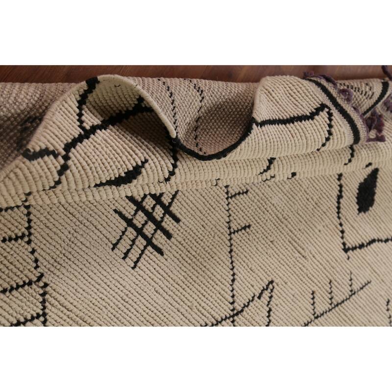 Moroccan Oriental Area Rug Hand-Knotted Beige Geometric Wool Carpet - 8'10"x 12'5"