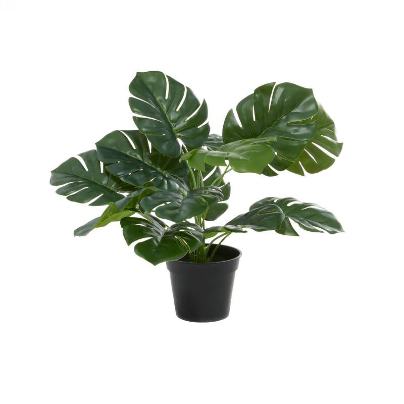 Faux Foliage Monstera Artificial Plant with Realistic Leaves and Black Plastic Pot - Green - Roche River Decor
