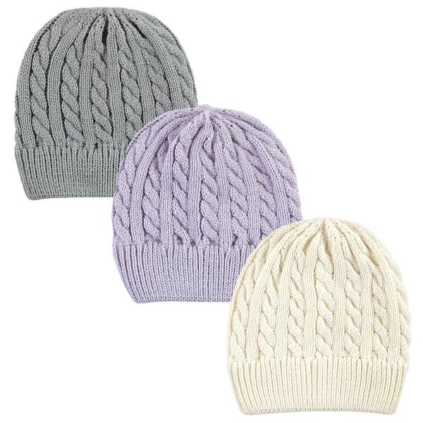 slide 1 of 1, Hudson Baby Infant Girl Knit Cuffed Beanie 3pk, Lilac Cream, Infant - Lilac Cream Lilac Cream - Infant Toddler