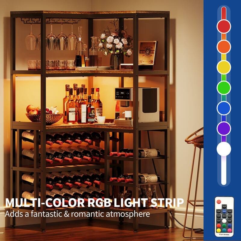 Moasis 5-Tier 38 Bottles Freestanding Floor Wine Rack Floor Liquor Cabinet with Glass Holder and Shelves